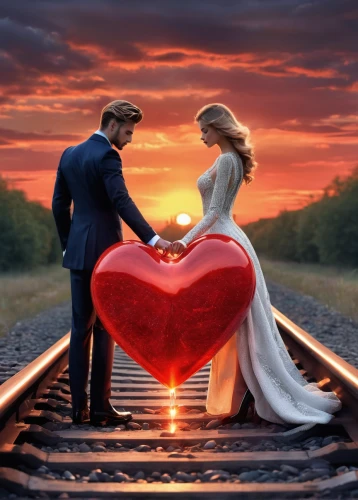 glowing red heart on railway,red heart on railway,red and blue heart on railway,loving couple sunrise,two hearts,romantic scene,the luv path,throughout the game of love,declaration of love,love story,heart in hand,romantic look,handing love,wedding photo,love couple,love in air,romantic portrait,couple in love,heart lock,heart medallion on railway,Photography,Fashion Photography,Fashion Photography 03