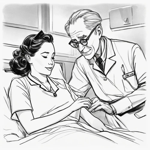 retro 1950's clip art,coloring page,nursing,medical illustration,theoretician physician,coloring pages,old couple,health care workers,caregiver,hospital gown,coloring pages kids,coloring picture,male nurse,grandparents,coloring book for adults,nurses,patients,medical staff,hospital staff,medical sister,Illustration,Black and White,Black and White 08