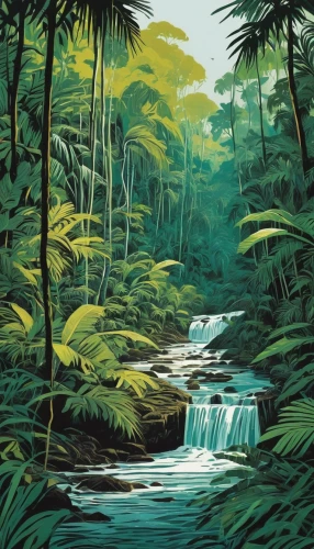 rainforest,tropics,tropical jungle,rain forest,jungle,amazonian oils,tropical greens,river landscape,jamaica,tropical and subtropical coniferous forests,brook landscape,polynesia,samoa,dominica,tropical chichewa,a small waterfall,green congo,green waterfall,sub-tropical,fiji,Illustration,Black and White,Black and White 15