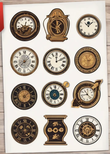clocks,pocket watches,wall clock,clockmaker,longcase clock,digiscrap,cuckoo clocks,clock face,steampunk gears,icon set,old clock,compasses,valentine clock,grandfather clock,clock,mechanical watch,world clock,four o'clocks,fairy tale icons,antique background,Unique,Design,Sticker
