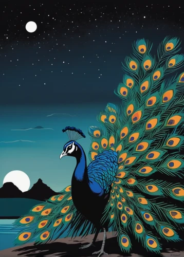 peacock,blue peacock,fairy peacock,peafowl,mid-autumn festival,night bird,male peacock,bird painting,nocturnal bird,black macaws sari,flower and bird illustration,peacocks carnation,an ornamental bird,blue parrot,bird illustration,blue and gold macaw,blue macaw,blue birds and blossom,hyacinth macaw,peacock feathers,Illustration,American Style,American Style 09