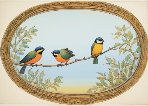 floral and bird frame,birds on a branch,old world oriole,bird painting,birds on branch,passerine parrots,songbirds,flower and bird illustration,decorative plate,bird frame,goldfinches,toucans,bird couple,ornamental bird,edward lear,parrot couple,an ornamental bird,society finches,bird robins,key birds,Illustration,Retro,Retro 22