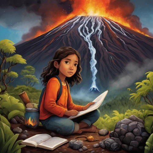 little girl reading,volcano,sci fiction illustration,volcanos,volcanism,child with a book,types of volcanic eruptions,krafla volcano,book illustration,active volcano,volcanic activity,world digital painting,stratovolcano,the volcano,the eruption,volcanic eruption,volcanoes,eruption,girl studying,gorely volcano,Conceptual Art,Daily,Daily 34