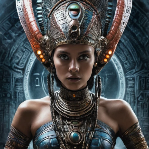 cleopatra,alien warrior,head woman,sci fi,ancient egyptian girl,horus,sci fiction illustration,priestess,scifi,cybernetics,sci - fi,sci-fi,cyborg,scarab,warrior woman,symetra,wearables,biomechanical,sphinx pinastri,science fiction,Conceptual Art,Sci-Fi,Sci-Fi 13