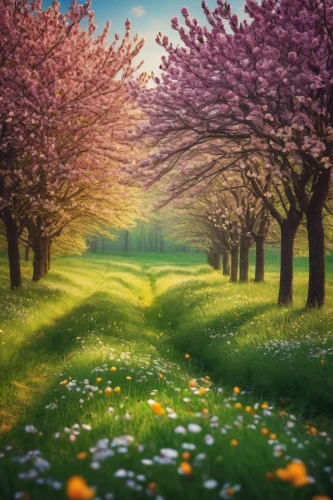 spring background,springtime background,spring nature,blooming field,meadow in pastel,field of flowers,sakura trees,spring blossoms,cherry trees,spring blossom,meadow landscape,spring leaf background,spring meadow,flowering meadow,blooming trees,colors of spring,spring morning,japanese cherry trees,flower field,flower background,Photography,Documentary Photography,Documentary Photography 11