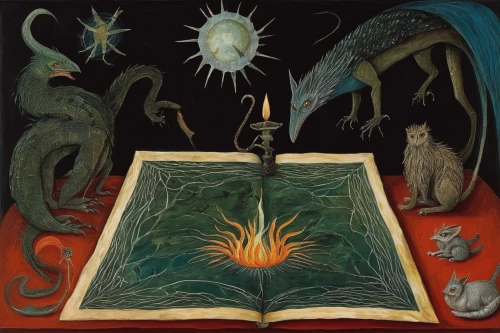 divination,alchemy,magic book,tarot,shamanism,zodiac,occult,prayer book,tarot cards,dante's inferno,hymn book,magic grimoire,walpurgis night,cauldron,shamanic,pentecost,paganism,five elements,purgatory,astrology,Illustration,Abstract Fantasy,Abstract Fantasy 16