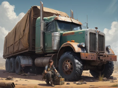 rust truck,long cargo truck,scrap truck,logging truck,land vehicle,heavy transport,construction vehicle,large trucks,log truck,tractor trailer,tank truck,tractor,big rig,kamaz,gaz-53,truck driver,half track,ford cargo,truck,m35 2½-ton cargo truck,Conceptual Art,Fantasy,Fantasy 03