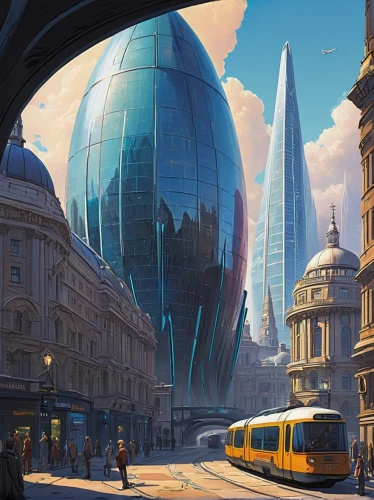 futuristic architecture,futuristic landscape,london buildings,sci fiction illustration,cityscape,saintpetersburg,fantasy city,roof domes,under the moscow city,moscow city,city scape,transport hub,st petersburg,gherkin,city of london,futuristic art museum,metropolis,beautiful buildings,city buildings,saint petersburg,Illustration,Children,Children 01