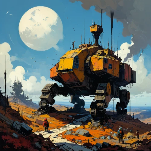 moon rover,moon vehicle,wasteland,mars rover,lunar landscape,sentinel,mech,lunar prospector,bastion,scifi,dreadnought,land vehicle,sci fi,tank ship,futuristic landscape,gas planet,heavy machinery,bolt-004,sci - fi,sci-fi,Conceptual Art,Sci-Fi,Sci-Fi 01