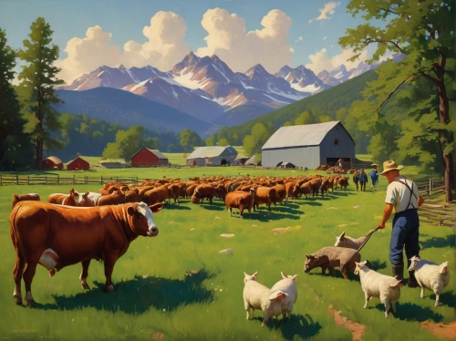 simmental cattle,livestock farming,livestock,cows on pasture,mountain cows,alpine pastures,ruminants,pasture,domestic cattle,mountain pasture,cattle show,cattle,east-european shepherd,cow herd,pastures,oxen,beef cattle,stock farming,highland cattle,cows,Illustration,Retro,Retro 09