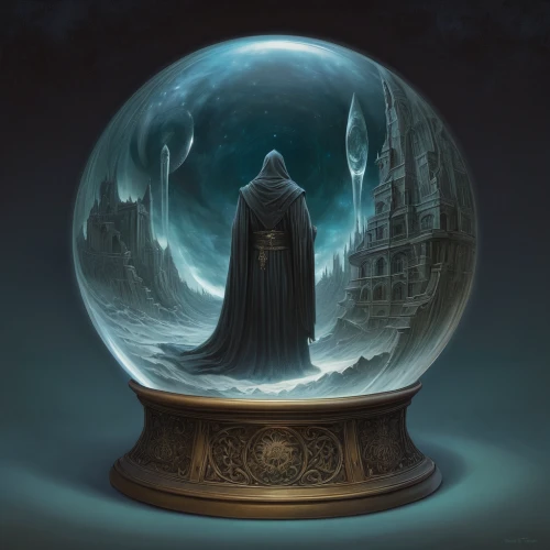 crystal ball,crystal ball-photography,orb,snow globe,divination,glass sphere,sci fiction illustration,magistrate,mirror of souls,magic mirror,magic grimoire,fantasy picture,hamelin,prejmer,horn of amaltheia,snow globes,wizard,arcanum,fantasy art,world digital painting,Illustration,Realistic Fantasy,Realistic Fantasy 44