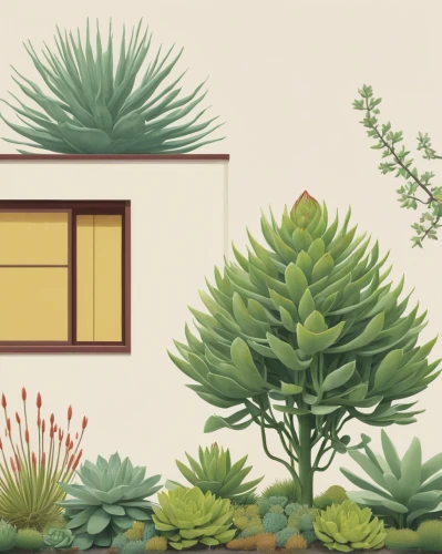 mid century house,small house,desert plants,house plants,houseplant,little house,grass roof,home landscape,desert plant,miniature house,house painting,roof landscape,succulents,houses clipart,house drawing,mid century modern,potted plants,bamboo plants,landscaping,small cabin,Illustration,Japanese style,Japanese Style 08