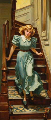girl on the stairs,staircase,outside staircase,winding staircase,stairway,stairs,stair,banister,winding steps,stairwell,steps,wooden stairs,foot steps,emile vernon,the threshold of the house,woman playing,icon steps,gordon's steps,step,woman laying down,Illustration,Retro,Retro 02
