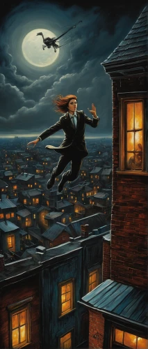 flying girl,broomstick,tightrope walker,sci fiction illustration,halloween illustration,tightrope,believe can fly,high-wire artist,elves flight,leap for joy,night scene,the pied piper of hamelin,leaping,flying seed,harry potter,flying penguin,halloween poster,leap of faith,flying,scare crow,Illustration,Realistic Fantasy,Realistic Fantasy 34