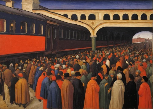 procession,caravanserai,merchant train,monks,bellini,pentecost,long-distance train,the train,train of thought,orange robes,high-speed train,contemporary witnesses,1000miglia,passenger train,saint mark,early train,the market,way of the cross,passenger cars,candlemas,Art,Classical Oil Painting,Classical Oil Painting 30