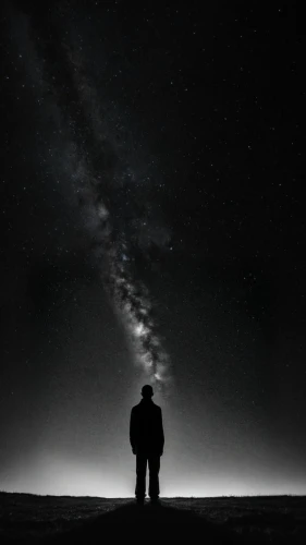 to be alone,loneliness,conceptual photography,silhouette of man,lost in space,man silhouette,emptiness,astronomer,solitary,isolation,beyond,empty space,astronomical,dark world,desolation,desolate,alone,black landscape,night image,the universe