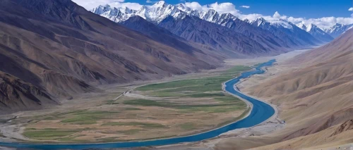 braided river,the pamir mountains,the pamir highway,pamir,tibet,everest region,karakoram,badakhshan national park,abe-e-panj river valley,huka river,ladakh,himalaya,leh,himalayas,the vishera river,xinjiang,central tien shan,mountain river,valley of death,glacial landform,Illustration,American Style,American Style 05