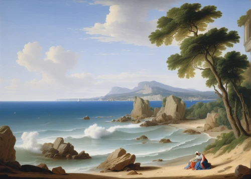 landscape with sea,coastal landscape,beach landscape,robert duncanson,sea landscape,mountain scene,capri,mountain and sea,panoramic landscape,landscape background,an island far away landscape,seascape,landscape,frederic church,beach scenery,mountainous landscape,mountain landscape,seaside view,bougereau,pacific coastline,Art,Classical Oil Painting,Classical Oil Painting 33