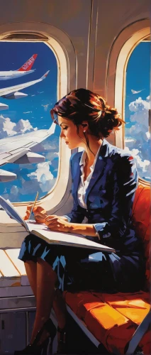 flight attendant,airplane passenger,china southern airlines,stewardess,airline travel,window seat,travel woman,air new zealand,southwest airlines,air travel,sci fiction illustration,airplane paper,travel poster,airline,traveler,world travel,aeroplane,airplanes,girl studying,passenger,Conceptual Art,Oil color,Oil Color 07