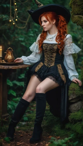 redhead doll,witch's hat,halloween witch,the witch,fairy tale character,witch,celebration of witches,witch hat,fae,sorceress,gothic fashion,faery,witch's legs,victorian lady,steampunk,gothic portrait,fairy tale,pumpkin autumn,autumn theme,fantasy portrait,Photography,General,Fantasy