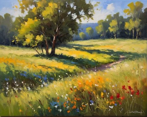 meadow in pastel,meadow landscape,summer meadow,spring meadow,small meadow,wildflower meadow,mountain meadow,flower meadow,flowering meadow,salt meadow landscape,green meadow,alpine meadow,green meadows,meadows,yellow grass,orchard meadow,meadow and forest,clover meadow,dandelion meadow,blanket of flowers,Conceptual Art,Oil color,Oil Color 22