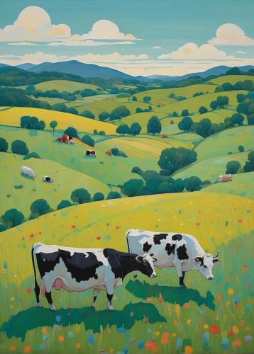 cow meadow,galloway cows,holstein cow,two cows,cows on pasture,holstein,dairy cows,milk cows,cows,happy cows,pasture,dairy cow,holstein cattle,farm landscape,holstein-beef,oxen,exmoor,cow,rural landscape,mother cow,Illustration,Japanese style,Japanese Style 16