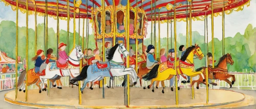 carousel,merry-go-round,merry go round,carousel horse,amusement ride,annual fair,children's ride,amusement park,fairground,carnival horse,funfair,high wheel,carnival tent,circus tent,maypole,amusement,circus,circus show,carnival,feria colors,Illustration,Paper based,Paper Based 22