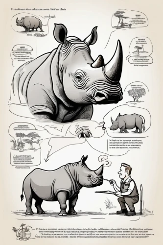 rhinoceros,white rhinoceros,indian rhinoceros,rhino,black rhinoceros,southern square-lipped rhinoceros,southern white rhinoceros,triceratops,black rhino,anthropomorphized animals,trophy hunting,whimsical animals,hippopotamus,conservation,speech balloons,line art animals,animal world,mammals,oxpecker,animalia,Unique,Design,Infographics