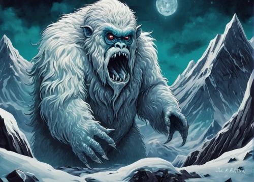 yeti,white walker,krampus,snow monkey,father frost,ice bear,arctic,eskimo,the snow queen,wolfman,winter animals,iceman,north pole,polar,werewolves,glacier tongue,northrend,icemaker,thorin,eternal snow,Illustration,Realistic Fantasy,Realistic Fantasy 47