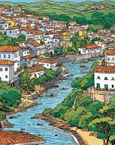 escher village,rafeiro do alentejo,portugal,villages,douro,asturias,porto,provencal life,salinas,grand bleu de gascogne,galician,medieval town,basque country,maya city,lipova,dordogne,fishing village,alentejo,knight village,capicola,Illustration,Vector,Vector 11