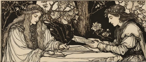 arthur rackham,children studying,alfons mucha,women's novels,fairy tales,candlemas,hand-drawn illustration,children's fairy tale,mucha,readers,kate greenaway,the girl studies press,eading with hands,narcissus of the poets,fairytales,book illustration,a fairy tale,reading,jonquil,girl studying,Illustration,Retro,Retro 25