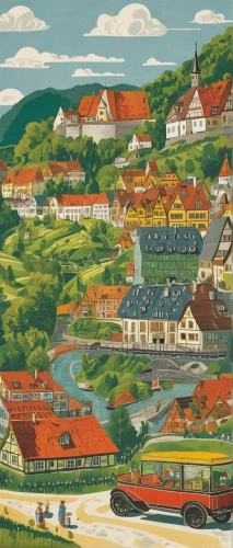 oktoberfest background,transilvania,escher village,popeye village,spa town,resort town,hanseatic city,vintage illustration,eastern europe,travel poster,bergen,vittel,houses clipart,south bohemia,aurora village,cool woodblock images,khokhloma painting,alpine pastures,transylvania,nebellandschaft,Art,Artistic Painting,Artistic Painting 50