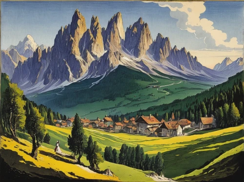 val gardena,dolomiti,mountain scene,berge stahl,südtirol,alpine village,alpine region,travel poster,dachstein,alphütte,mountain landscape,monte pelmo,alpine pastures,piemonte,irisch cob,dolomites,ilse valley,campagna,val bavona,south tyrol,Art,Classical Oil Painting,Classical Oil Painting 39