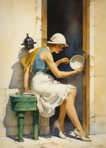 woman with ice-cream,woman holding pie,girl with bread-and-butter,italian painter,woman playing,woman drinking coffee,girl with cereal bowl,woman at cafe,blonde woman reading a newspaper,woman at the well,girl in the kitchen,laundress,woman sitting,bouguereau,bougereau,woman playing violin,woman eating apple,arles,cleaning woman,winemaker,Illustration,Paper based,Paper Based 23