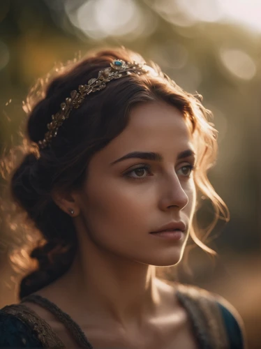 diadem,celtic queen,romantic portrait,mystical portrait of a girl,princess sofia,thracian,girl in a historic way,young woman,accolade,artemisia,fantasy portrait,woman portrait,tiara,cinderella,jessamine,young lady,golden crown,spring crown,gold crown,cepora judith,Photography,General,Cinematic