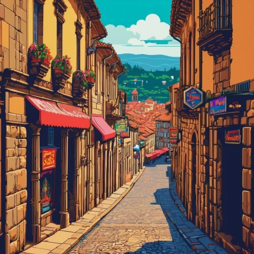 medieval street,the cobbled streets,french digital background,sarajevo,colorful city,tuscan,porto,spa town,narrow street,volterra,la rioja,sibiu,shopping street,world digital painting,meteora,medieval town,transylvania,cluj,old town,old city,Unique,Pixel,Pixel 04