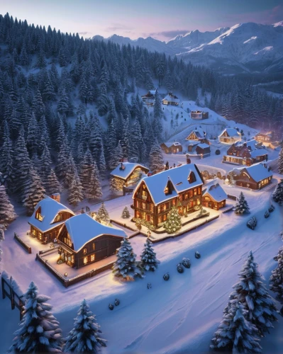 alpine village,winter village,christmas landscape,house in the mountains,house in mountains,christmas town,ski resort,nativity village,escher village,mountain village,mountain huts,christmas village,mountain settlement,chalet,winter house,swiss house,gingerbread houses,chalets,snowy landscape,christmas snowy background,Photography,General,Sci-Fi