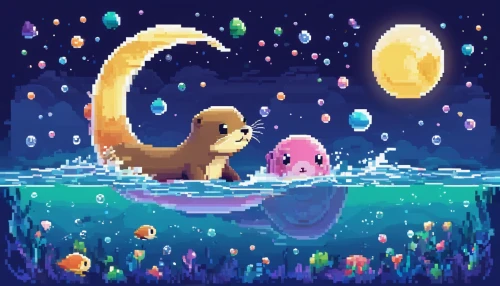 pixel art,otters,kawaii people swimming,swim ring,sea otter,crescent spring,aquarium,wishing well,baby float,underwater oasis,aquarium inhabitants,swim,mermaid background,lagoon,dog in the water,water game,koi pond,fishing float,swimming,water creature,Unique,Pixel,Pixel 02