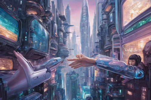 futuristic,cyberpunk,metropolis,sci fiction illustration,valerian,hands holding,dystopia,connected world,futuristic landscape,fantasy city,dystopian,hand in hand,scifi,shinjuku,tokyo city,tokyo,cg artwork,sci-fi,sci - fi,connection,Illustration,Abstract Fantasy,Abstract Fantasy 11