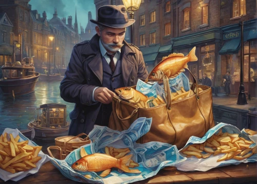 fishmonger,fish and chips,fish-surgeon,fish market,fish and chip,merchant,fish chips,thames trader,vendor,fish gold,world digital painting,gold fish,yellow fish,fish supply,bremen town musicians,garibaldi (fish),venetian,vendors,goldfish,large market,Illustration,Abstract Fantasy,Abstract Fantasy 11