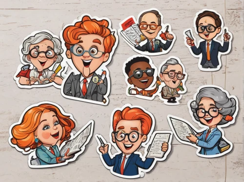 stickers,retro cartoon people,icon set,cartoon people,clipart sticker,set of icons,vector people,gentleman icons,fairy tale icons,retro 1950's clip art,office icons,clue and white,dental icons,cartoon doctor,social icons,caricaturist,christmas stickers,mail icons,party icons,ginger family,Unique,Design,Sticker