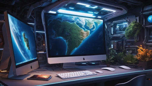 imac,computer workstation,research station,apple desk,earth station,computer desk,computer room,desktop computer,fractal design,futuristic landscape,computer graphics,computer screen,apple world,working space,computer,computer system,virtual world,computer case,spaceship space,scifi,Art,Classical Oil Painting,Classical Oil Painting 37