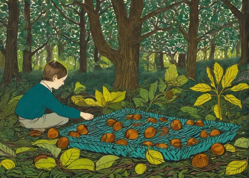 girl picking apples,picking vegetables in early spring,collecting nut fruit,forest fruit,apple harvest,acorns,work in the garden,harvested fruit,autumn fruit,chestnut forest,chestnut trees,fruit trees,fruit fields,chestnut fruits,fruit tree,orchard,frutti di bosco,david bates,autumn fruits,permaculture,Art,Artistic Painting,Artistic Painting 50