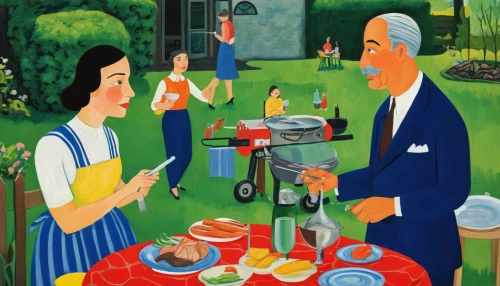 barbecue,garden party,barbeque,cooking book cover,southern cooking,summer bbq,food preparation,outdoor cooking,seafood boil,bbq,work in the garden,food and cooking,red cooking,domestic life,family picnic,cookery,dutch oven,picnic,vintage illustration,caterer,Art,Artistic Painting,Artistic Painting 39