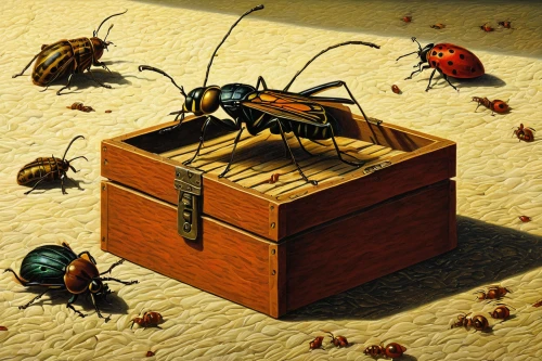 insect box,treasure chest,game illustration,stag beetles,beetles,carpenter ant,insects,beekeeping,beekeepers,blister beetles,insect house,scarabs,bee colony,entomology,arthropods,bugs,insecticide,bug open,ants,shield bugs,Conceptual Art,Daily,Daily 33