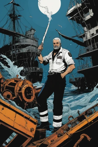 tugboat,seafarer,arnold maersk,stevedore,popeye,key-hole captain,pirate,seafaring,naval officer,nautical paper,arthur maersk,mutiny,jolly roger,crossbones,water police,sailors,maritime,piracy,aquanaut,boat operator,Illustration,American Style,American Style 06