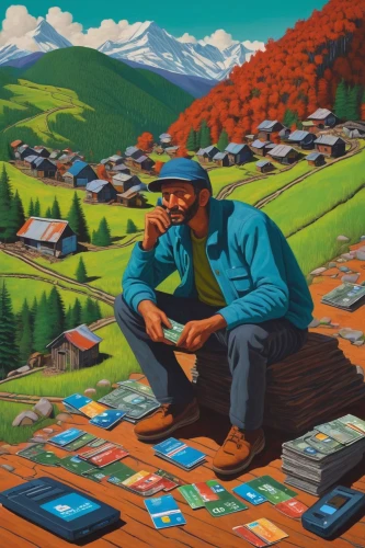 man with a computer,valais,painting technique,vail,dolomiti,digital nomads,montana,escher village,seller,mural,zermatt,südtirol,rigi,alphütte,tarasp,graubünden,bucegi,meticulous painting,jigsaw puzzle,ernő rubik,Conceptual Art,Daily,Daily 29