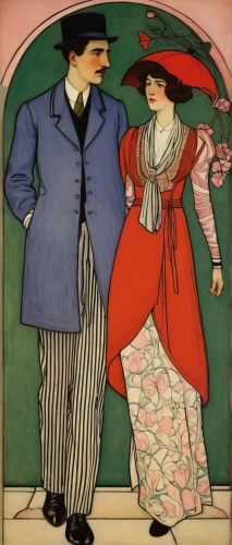 young couple,courtship,vintage man and woman,as a couple,man and wife,art nouveau,dancing couple,dispute,advertising figure,ethel barrymore - female,vaudeville,french valentine,orsay,promenade,woman shopping,braque francais,man and woman,kate greenaway,women's clothing,two people,Illustration,Retro,Retro 05
