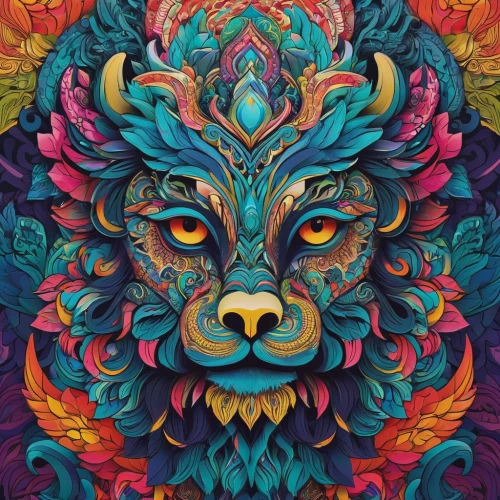 tribal bull,barong,tribal,psychedelic art,bison,pachamama,taurus,lion,mandala,vector illustration,forest king lion,zodiac sign leo,fire mandala,lion head,kaleidoscope art,lsd,zodiac,garuda,the zodiac sign taurus,tapestry,Photography,Fashion Photography,Fashion Photography 17