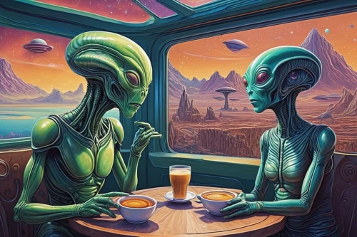 dinner for two,extraterrestrial life,sci fiction illustration,romantic dinner,diner,aliens,dining,alien world,alien planet,ufo interior,travelers,science fiction,science-fiction,alien invasion,alien,sci fi,sci - fi,sci-fi,conversation,drinking party,Illustration,Realistic Fantasy,Realistic Fantasy 41